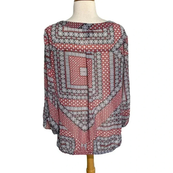 Alyx XL red white & black boho print sheer top - Picture 2 of 6